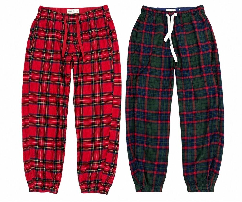 Abercrombie & Fitch 2 Piece Plaid Flannel Pajama Pants Bundle Medium Holiday